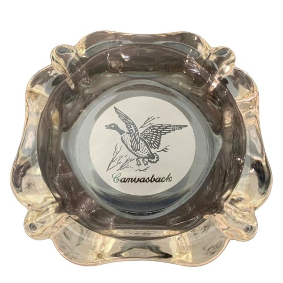 Canvasback Duck Ashtray Hunting Birds Vintage Clear Glass 3.75 Inch Across - Picture 1 of 7